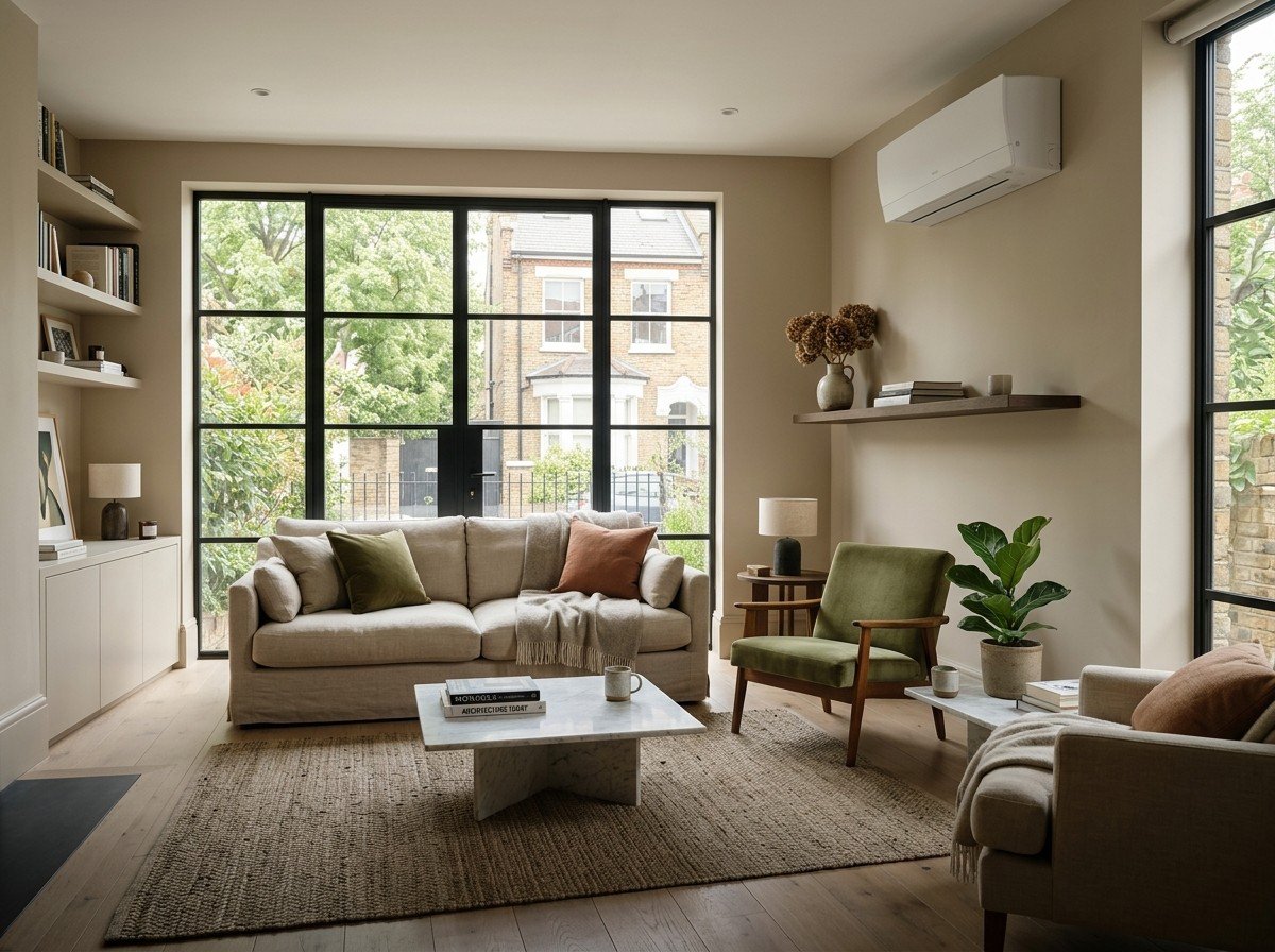 Wall-mounted air conditioning system in a living room